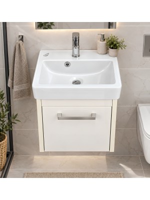 Turkuaz Lavabolu 28X37.5 cm Parlak Krem Mini Banyo Dolabı