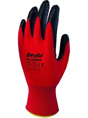 Pn Zebra Kırmızı Polyester Örme Nitril Eldiven, No 10, Çift