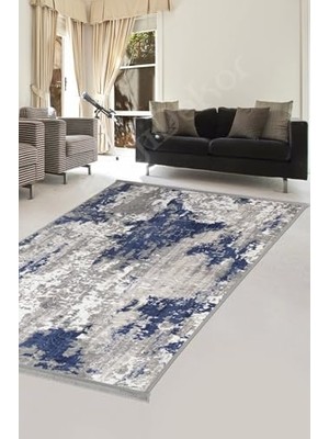 Lacivert Cool Saçaklı Kesme Yolluk 986AS13MAVİ 100X200, Yıkanabilir