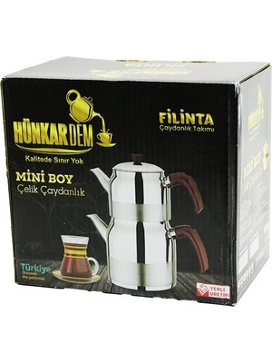 Store Filinta Mini Boy Çelik Çaydanlık Seti Çift Kapaklı Renkli Bakalit Kulp Üst Demlik: 1lt - Alt Suluk: 1.5lt Kendinden Süzgeçli