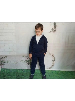 Mavi Boncukk Unisex Çocuk Kapüşonlu Fermuarlı 3’lü Takım Siyah