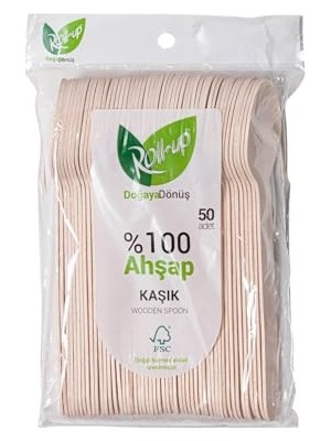 Kaşık; Roll-Up Doğaya Dönüş Ekolojij DOĞAL%100 Ahşap, Kalınlık: 1.8 Mm, 16 Cm., 50'li Paket