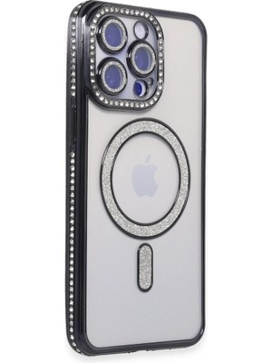 Store Apple iPhone 15 Pro Max Kılıf Joke Simli Magneticsafe Kılıf - Siyah