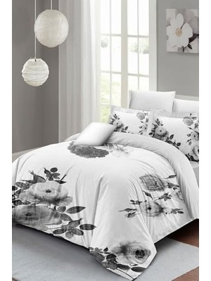 %100 Pamuk Saten Çift Kişilik Nevresim Takımı Black White Flower, MONOHOME35969
