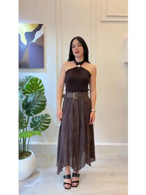 Shın Butik Shın Taş Tokalı Boyundan Bağlamalı Bluz