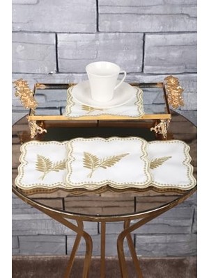 Gold Palmiye Yapraklı Nakışlı Kokteyl Sunum Peçetesi, 15X15 Cm, 6'lı