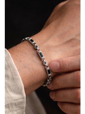 Ricco Jewellery 925 Ayar Gümüş Doğal Oniks Taşlı Bileklik