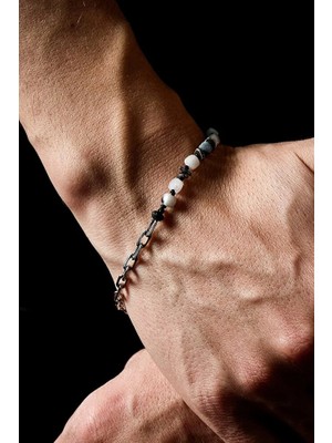 Ricco Jewellery 925 Ayar Gümüş El Yapımı Doğal Akuamarin Bileklik