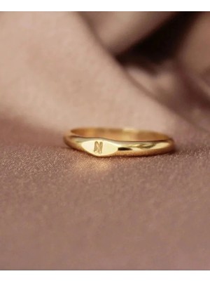 Ricco Jewellery 14 K White Gold Kaplama 925 Ayar Gümüş Minimal Harf Yüzük