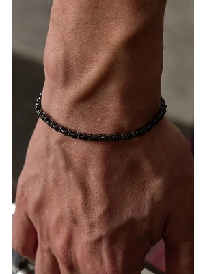 Ricco Jewellery 14 K Siyah Rodaj Kaplama 925 Ayar Gümüş Faset Oniks Talon Bileklik