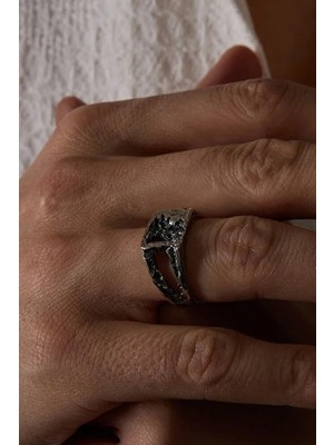 Ricco Jewellery 925 Ayar Gümüş Oksitli Raw Forge Yüzük