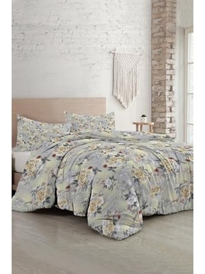 Nevresim Takımı, %100 Pamuk Saten Çift Kişilik Grey Yellow Roses Luxury, MONOHOME35471
