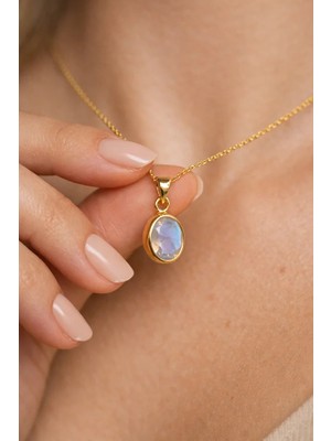 Ricco Jewellery 14 K Gold Kaplama 925 Ayar Gümüş Rainbow Ay Taşı Kolye
