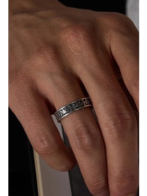 Ricco Jewellery 925 Ayar Gümüş Oksitli Ayarlanabilir Iron Crest Yüzük