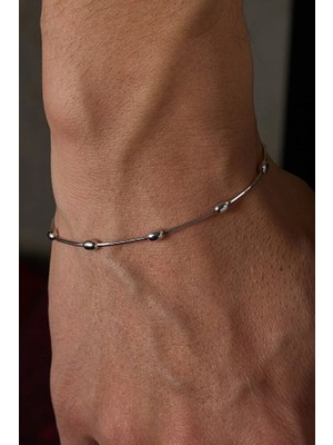 Ricco Jewellery 14 K Beyaz Altın Kaplama 925 Ayar Gümüş Italyan Yılan Top Bileklik