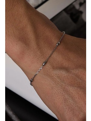 Ricco Jewellery 14 K Beyaz Altın Kaplama 925 Ayar Gümüş Forse Yassı Top Bileklik