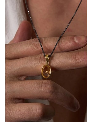 Ricco Jewellery 14 K Altın Kaplama Fasetli Doğal Sitrin Kolye