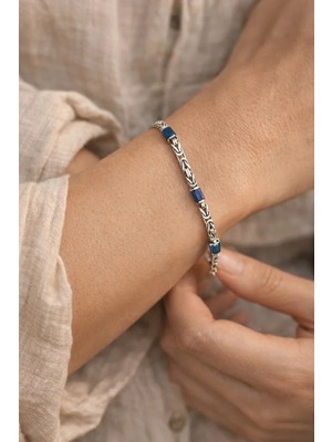 Ricco Jewellery 925 Ayar Gümüş Safir Taşlı Kral Bileklik