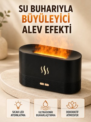 Store LED Alev Efektli Hava Nemlendirici 9 12 Saat Kullanımlı Aroma Difüzörü