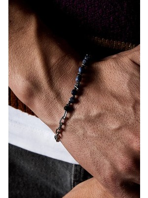 Ricco Jewellery 925 Ayar Gümüş El Yapımı Doğal Sodalit Örme Bileklik