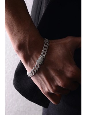 Ricco Jewellery 14 K Beyaz Altın Kaplama 925 Ayar Gümüş Zirkon Gurmet Bileklik