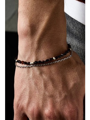 Ricco Jewellery 925 Ayar Gümüş Garnet Tasarım Bileklik