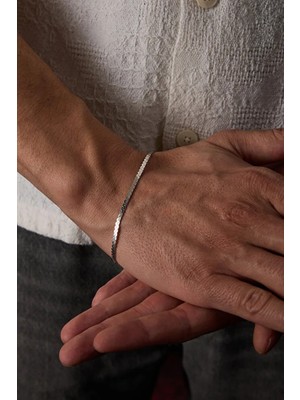 Ricco Jewellery 14 K Beyaz Altın Kaplama 925 Ayar Gümüş Yassı Selpatin Bileklik