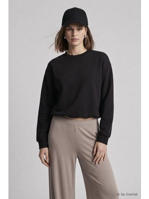 Rays Beli Lastikli Crop Sweatshirt 979 Siyah