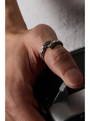 Ricco Jewellery 925 Ayar Gümüş Oksitli Twin Serpent Yüzük