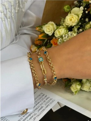 Ricco Jewellery 14 K Gold Kaplama 925 Ayar Gümüş Nazar Göz Bileklik