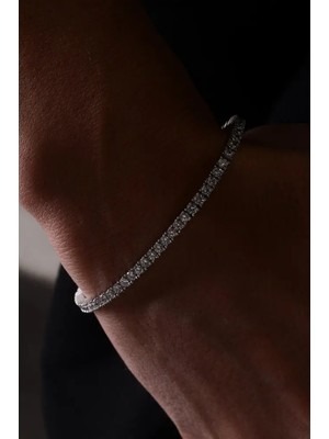 Ricco Jewellery 14 K White Gold Kaplama 925 Ayar Gümüş Tenis Su Yolu Bileklik