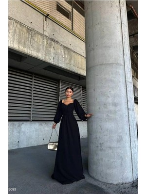 Saten Elbise Kumaş Yaka Abiye Kare Maxi