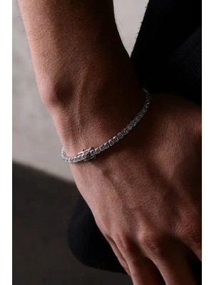 Ricco Jewellery 14 K White Gold Kaplama 925 Ayar Gümüş Iri Tenis Su Yolu Bileklik