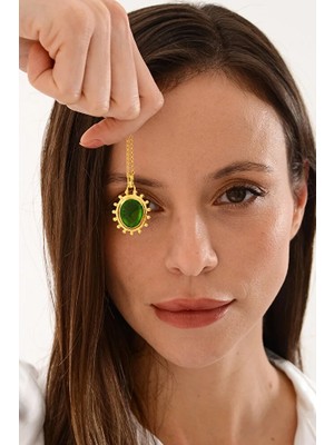 Ricco Jewellery 14 K Gold Kaplama 925 Ayar Gümüş Cam Baskı Firavun Antik Kolye