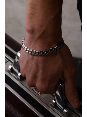 Ricco Jewellery 14 K White Gold Kaplama 925 Ayar Gümüş Miami Cuban Bileklik