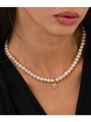 Ricco Jewellery 14 K Gold Kaplama 925 Ayar Gümüş Choker Doğal Inci Kolye