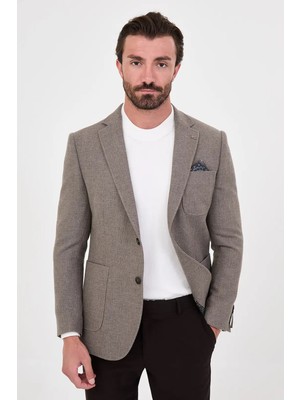 Centilmen Dokulu Slim Fit Mono Yaka Torba Cep Premium Yün Karışımlı Erkek Ceket 44326