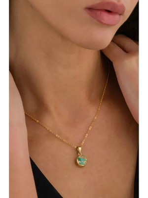 Ricco Jewellery 14 K Gold Kaplama 925 Ayar Gümüş Firuze Doğal Taş Kolye