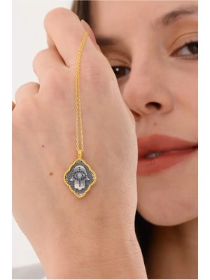 Ricco Jewellery 14 K Gold Kaplama 925 Ayar Gümüş Firuze Hamsa Kolye