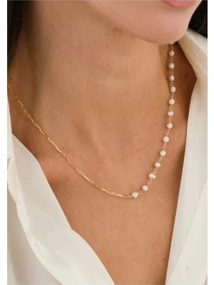 Ricco Jewellery 14 K Gold Kaplama 925 Ayar Gümüş Tasarım Organik Inci Kolye
