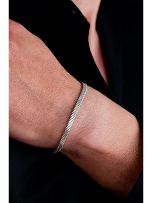Ricco Jewellery 925 Ayar Gümüş Yassı Italyan Yılan Oksitli Bileklik