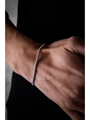 Ricco Jewellery 14 K White Gold Kaplama 925 Ayar Gümüş Tenis Su Yolu 2 mm Bileklik