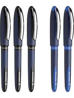 Schneider One Business Roller Kalem, Ultra Pürüzsüz 0,6 mm Uç, 5 Kalem, 3 Siyah, 2 Mavi