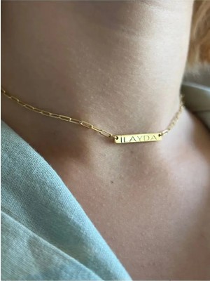 Ricco Jewellery 14 K Gold Kaplama 925 Ayar Gümüş Choker El Yapımı Isim Kolye