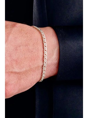 Ricco Jewellery 925 Ayar Gümüş Lazer Kesim Kuş Gözü Erkek Bileklik