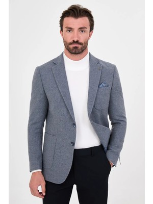 Centilmen Dokulu Slim Fit Mono Yaka Torba Cep Premium Yün Karışımlı Erkek Ceket 44326