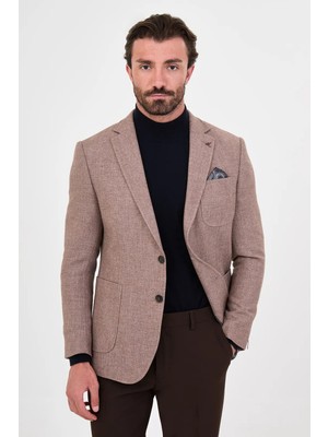 Centilmen Dokulu Slim Fit Mono Yaka Torba Cep Premium Yün Karışımlı Erkek Ceket 44326