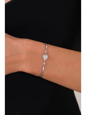 Ricco Jewellery 14 K White Gold Kaplama 925 Ayar Gümüş Kalp Bileklik