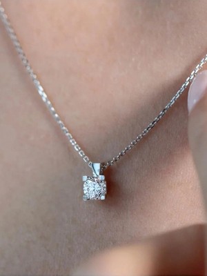 Ricco Jewellery 14 K White Gold Kaplama 925 Ayar Gümüş 0.50 Ct Zirconia Tektaş Kolye
