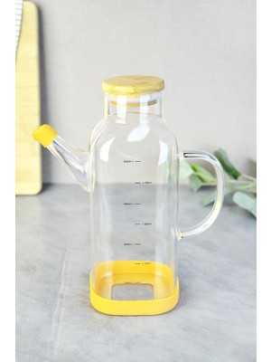 Store 800 ml Bambu Kapaklı Borosilikat Cam Kare Yağlık